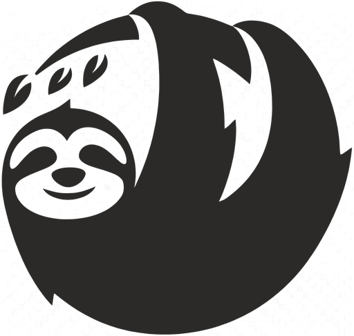 Still Press sloth mark — a sloth curled into a circle, eyes closed, smiling